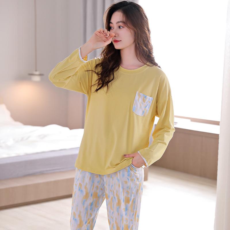 Pajamas Ladies Spring and Autumn Spring and Autumn Cotton Long Sleeve Homewear Cotton Summer Thin Large Size Air Conditioning Clothing