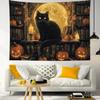 Halloween Black Cat Tapestry Magical Vintage Bookshelf Pumpkin Full Moon Tapestry for Bedroom Spooky Gothic Wall Art Decor for