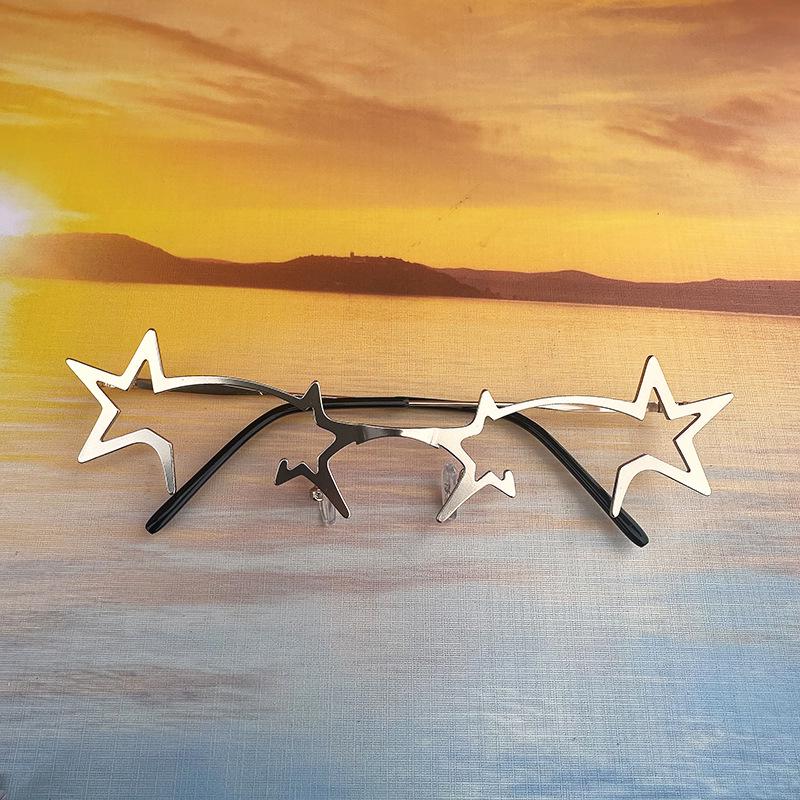 Y2K Halbrahmen Sternenbrille: Zweidimensionale COS-Dekoration für Damen & Herren, Perfekt für Streaming, Clubbing & Street Style.