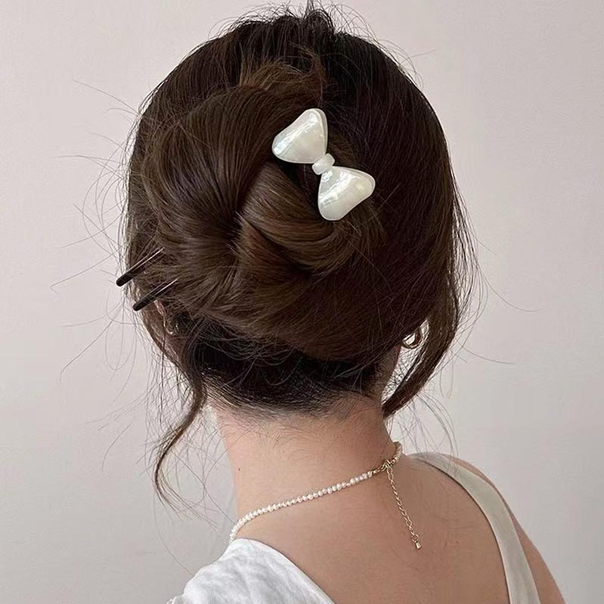 

1 шт. ретро заколка-шпилька U-образной формы из ацетата с леопардовым принтом и бантом, элегантная и милая заколка высокого класса, аксессуары для волос