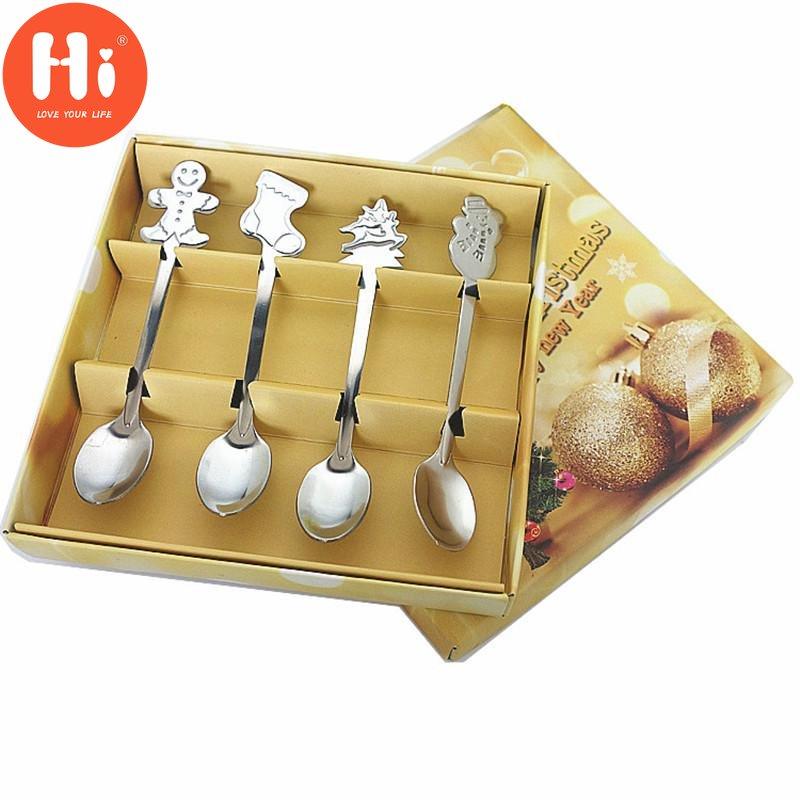 Hi 4 Pcs / Set of Stainless Steel Christmas Style Comfortable Kitchen Coffee Spoon