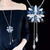 Shining Diva Fashion Stylish Crystal Flower Silver Plated Long Chain Pendant Necklace for Women
