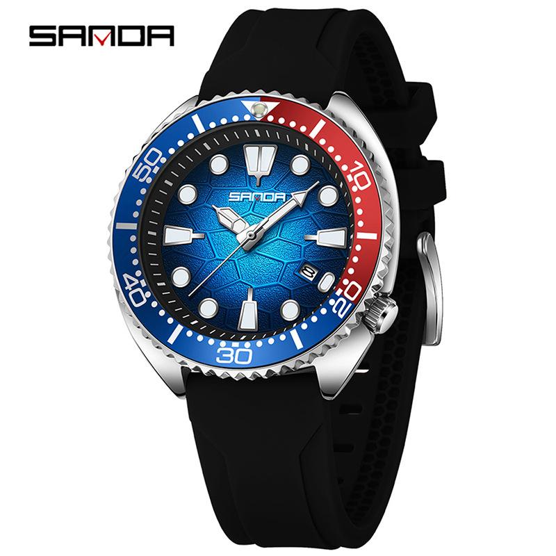 

Steel Strip Business Quartz Watch Men s Rotating Bezel Luminous Waterproof Calendar Male Wristwatches rubber strap червоний/синій