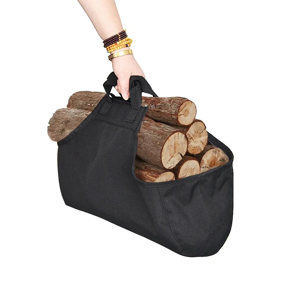 Supersized Canvas Firewood Carrier Oxford Camping Barbecue Firewood Tote Bag Fireplace Log Storage Bag Outdoor BBQ Tools