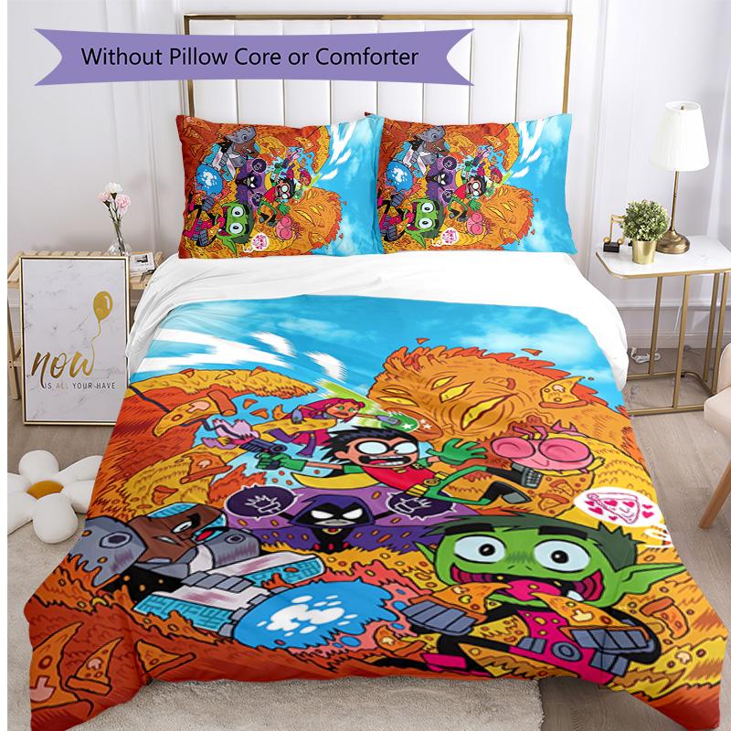 Teen Titans Pattern Printed 3PCS Bedding Set, Soft Skin-Friendly Washable Duvet Cover & Pillowcases Set