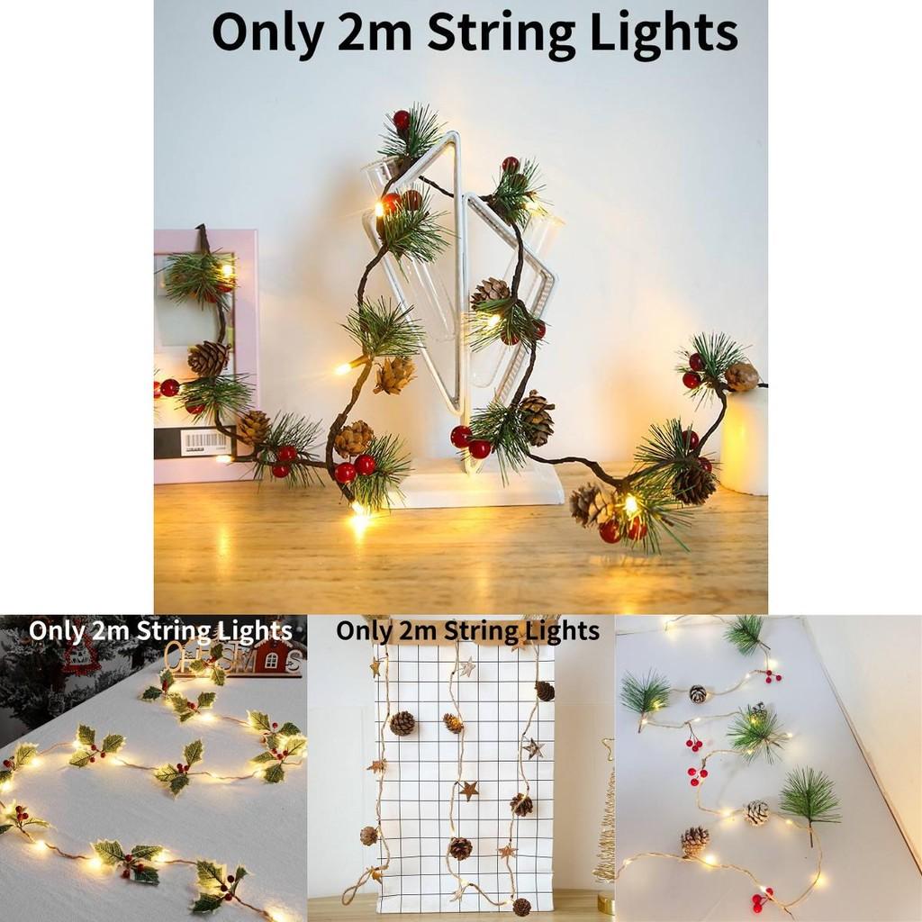 Nuostabūs 2 metrų LED pušies kankorėžių girliandos, veikiančios baterijomis, šventinei Kalėdų puošybai