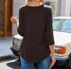 Women's Summer 2025 Fashionable Pleated Mid-Sleeve Top with Low Round Neck.