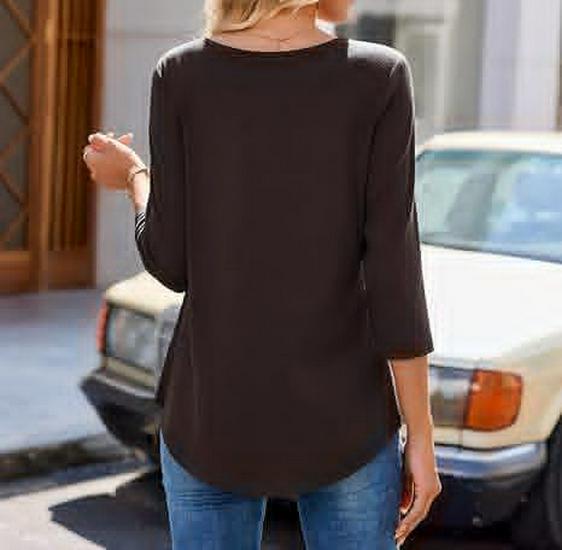 Women's Summer 2025 Fashionable Pleated Mid-Sleeve Top with Low Round Neck.