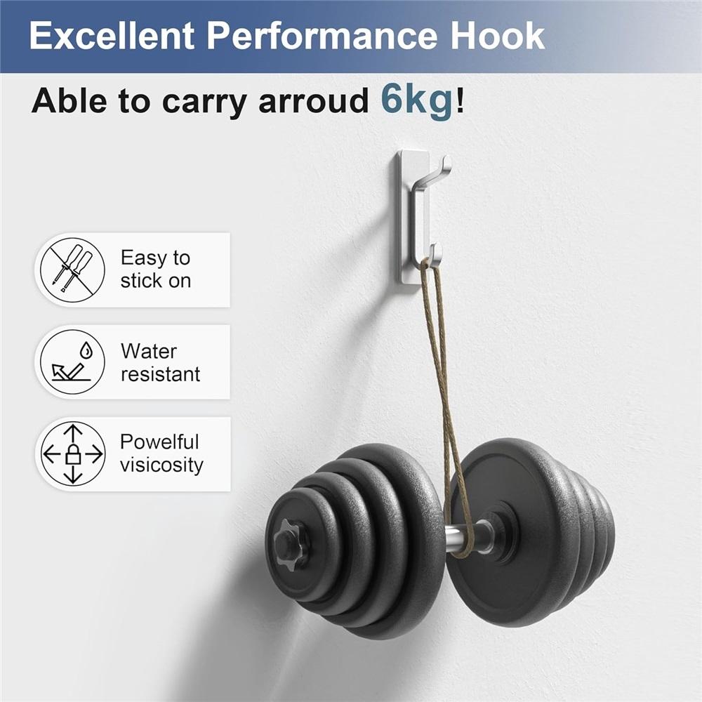 Ganchos Autoadhesivos, Extra Pegajosos y Fuertes, Cuelgan Hasta 6KG, Adhesivos de Alta Resistencia, Gancho sin Clavos para Detrás de la Puerta, Negro, Paquete de 4