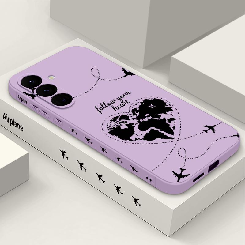 S25 FE Case Airplane Heart Map Print Cover For Samsung Galaxy S26 S25 Ultra S24 Plus S23 S22 S21 FE A14 A34 A54 A15 A25 A35 A55 A16 A26 A36 A56 A17 5G