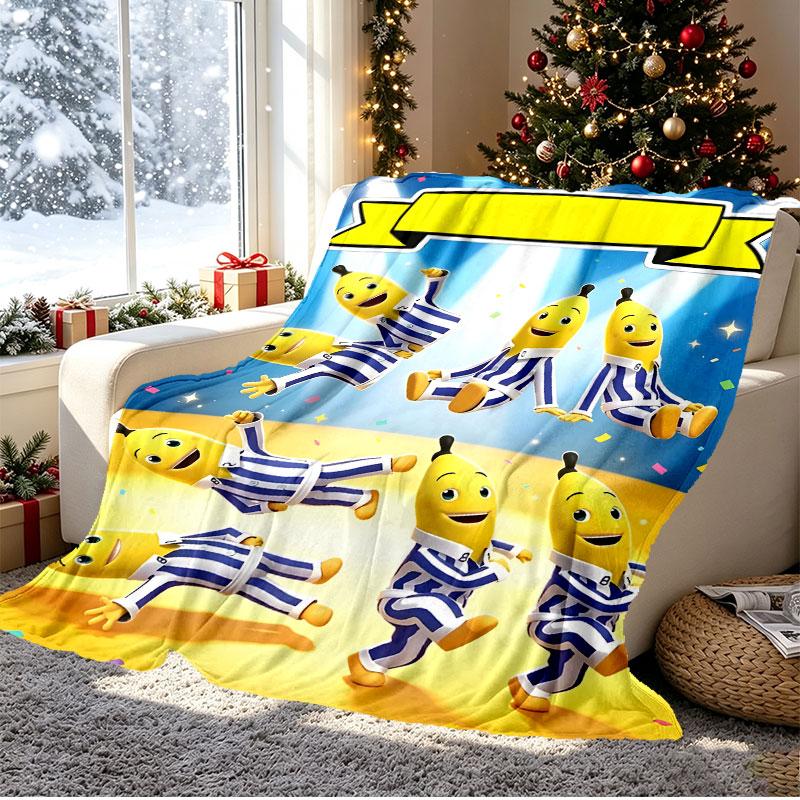 Bananas in Pyjamas Pattern Blanket for Home Decoration, Bed, Sofa, Car Travel, Camping, Suitable for All Seasons, Birthday Christmas Gift
