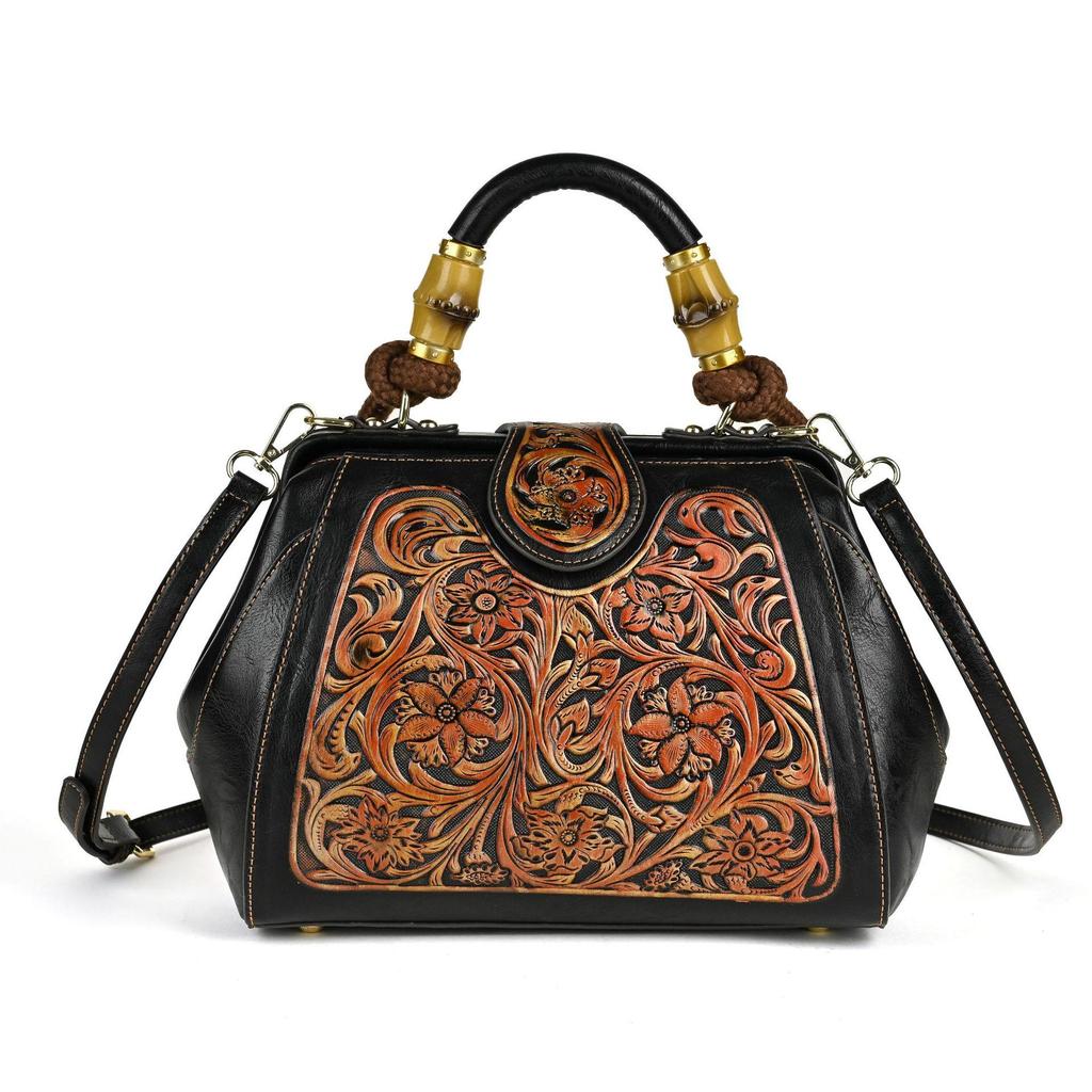 Johnature Sac à main de luxe Vintage en cuir sculpté pour femmes, sac polyvalent à bandoulière et à bandoulière