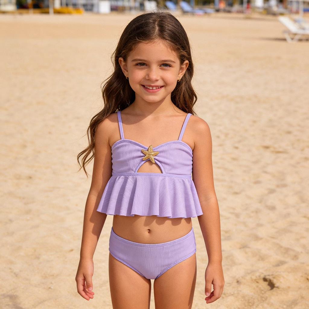 Dziewczęcy dwuczęściowy zestaw kąpielowy Top Tankini z akcentem rozgwiazdy i dołem Kostium kąpielowy dla dzieci Odzież plażowa Letni strój kąpielowy