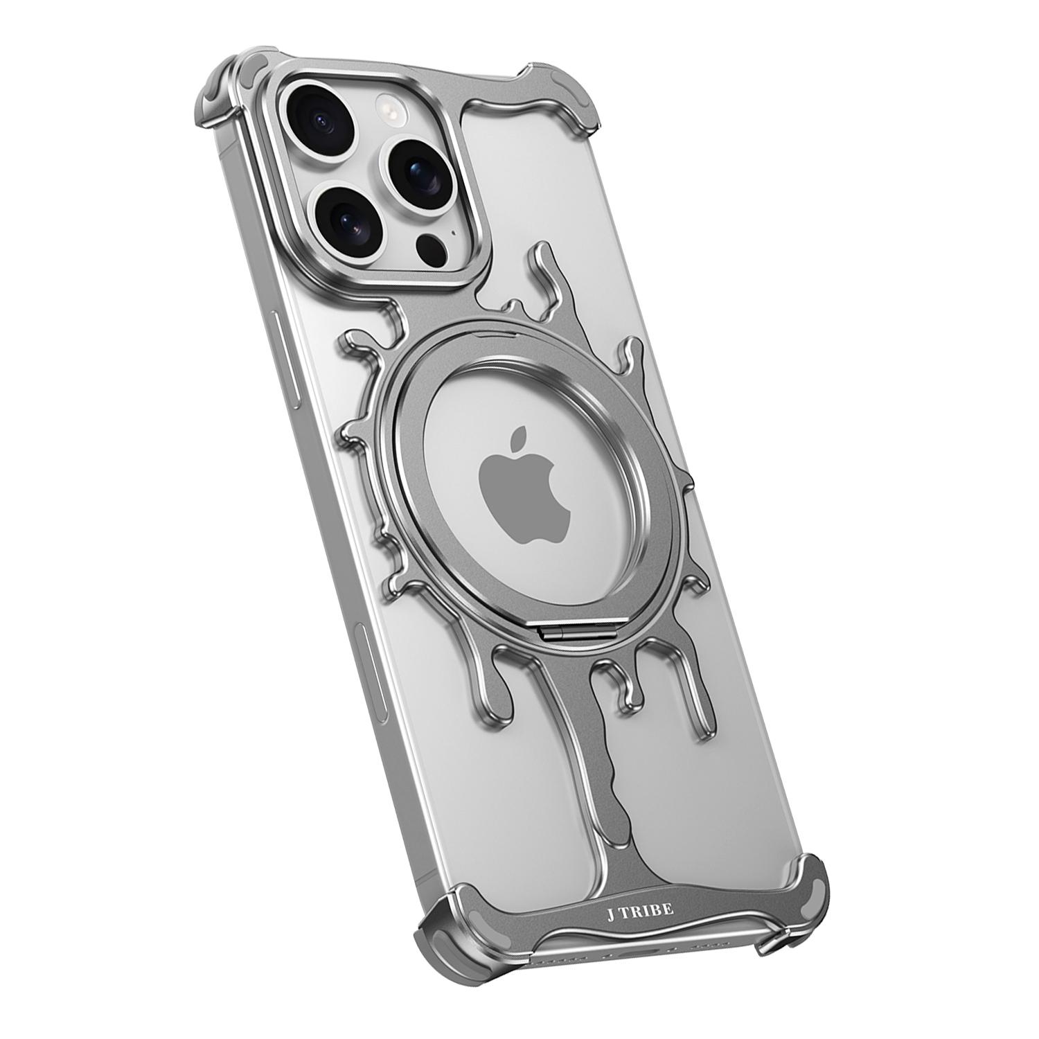 

Glacier Series for iPhone 16 Pro Max Bumper Case Rotating Kickstand Metal Phone Cover Dark Grey