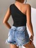 Sexy One Shoulder Ruched Irregular Hem Top Women Casual Solid Pleated Sleeveless Tanks Summer Fashion Y2K Streetwear Slim Tees