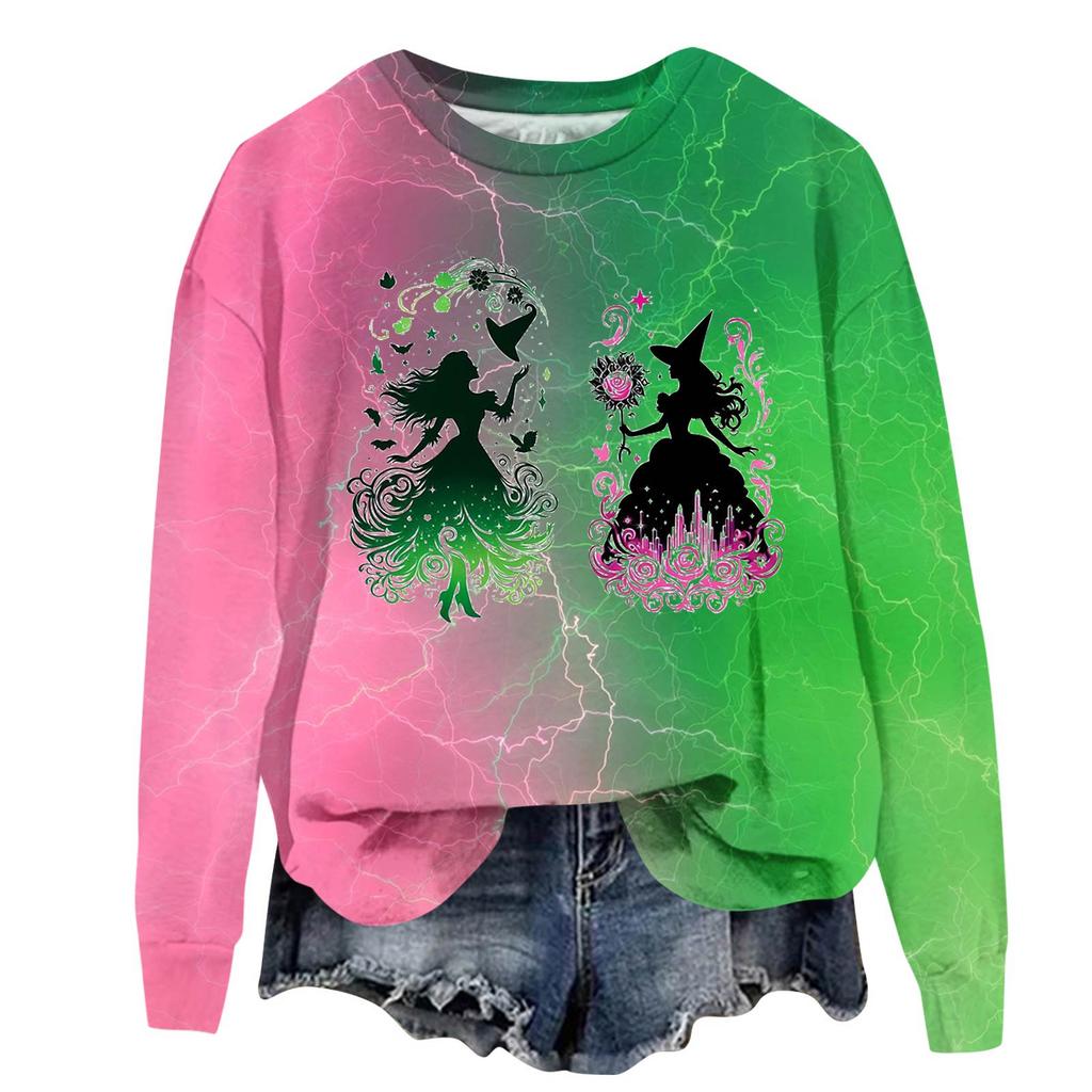 Damen Modisches Lässiges Übergroßes Langärmeliges Rundhals-Pullover-Sweatshirt mit Aufdruck