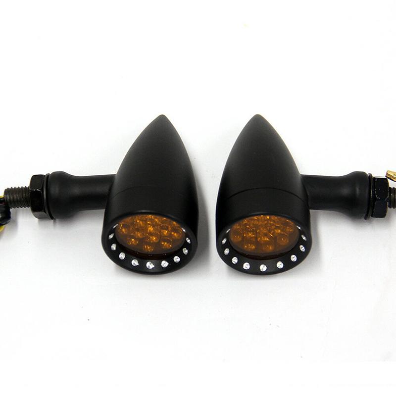 1 Pair Black/Chrome Motorcycle 12V Amber Mesh Lens LED Turn Signal Brake Light Universal 10mm Aluminum Housing