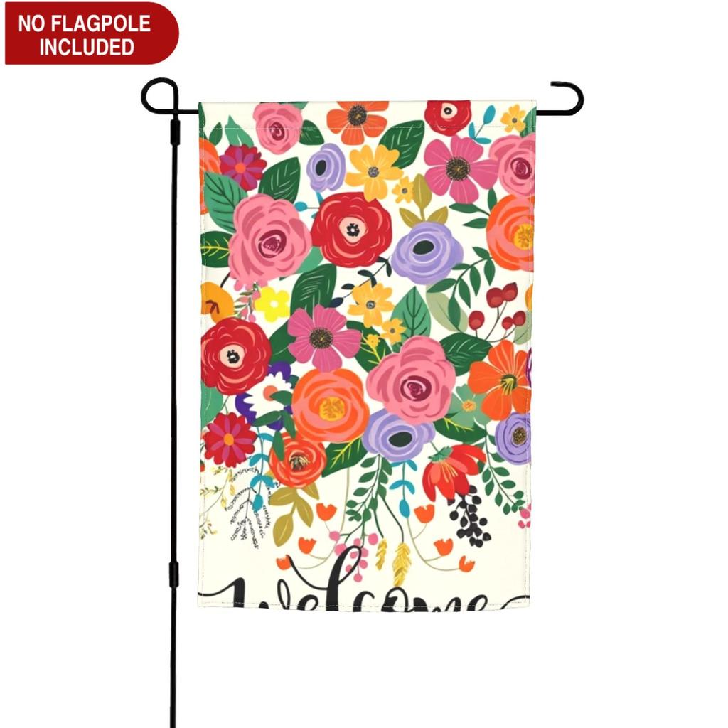 Spring Summer Welcome House Flag, Floral Flowers Large Garden Flag Porch Patio Front Entry Yard Seasonal Farmhouse Outside Outdoor Decor