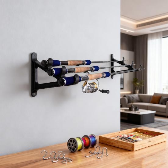 2 buc Suport de perete pentru lansete de pescuit cu accesorii cu șurub Garaj Magazie 3 Raft organizator suport pentru expunere lansete de pescuit Accesorii de pescuit