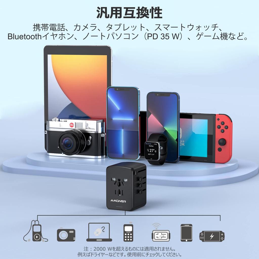 Conversion Plug Amoner Overseas Power Conversion Rapid 3 2 and Set of 4 AC Compatible with C Type for Overseas for Conversion Plug Adapter, Charging,