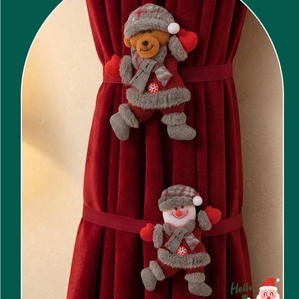 2pcs Cute Christmas Doll Curtain Tiebacks Creative Curtain Fixer Snowman Curtain Strap New Year