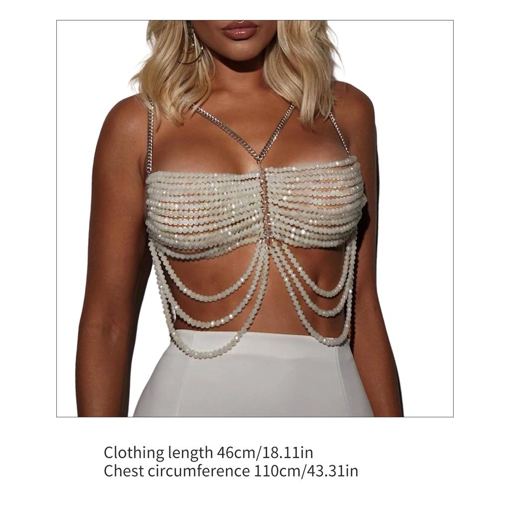 Beaded Body Chain Multilayer Chest Chains Festival Raves Body Chain Harness Body Accessories Jewelry for Women Girls