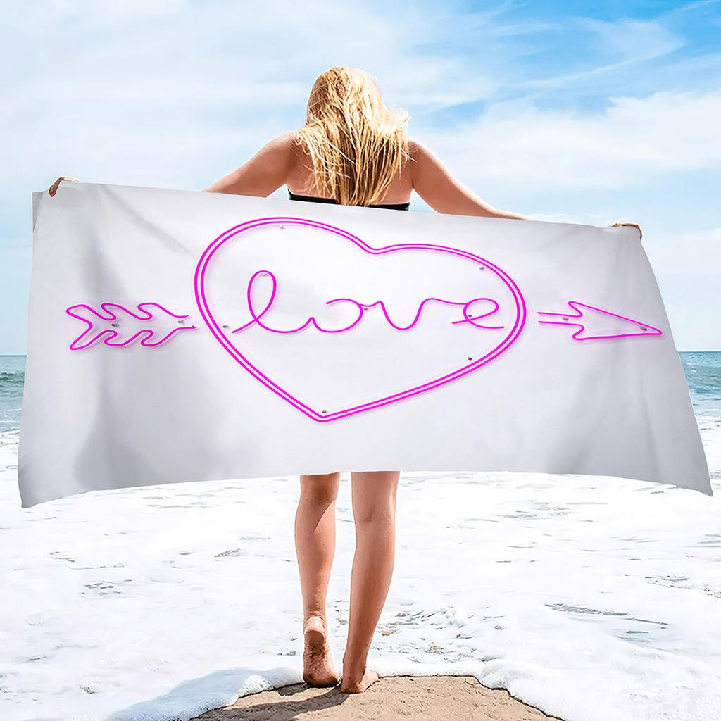 Love Series Pattern Seaside Vacation Beach Towel Swimming Bath Towel Microfiber Towel
