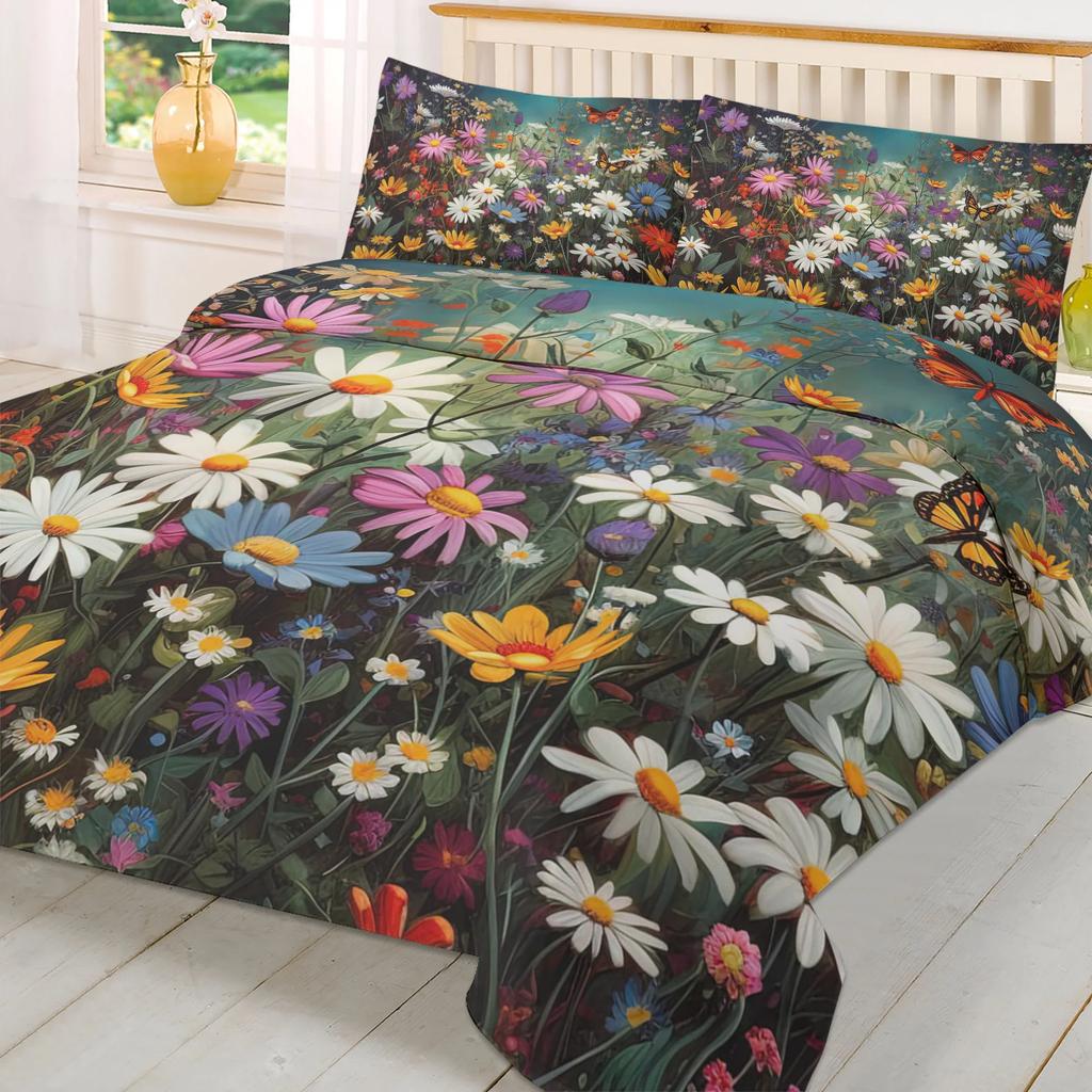 Daisy Flower Butterfly Bushes 3pcs Bedding Set For Double Bed Home Textile Duvet Cover Quilt Cover Pillowcase