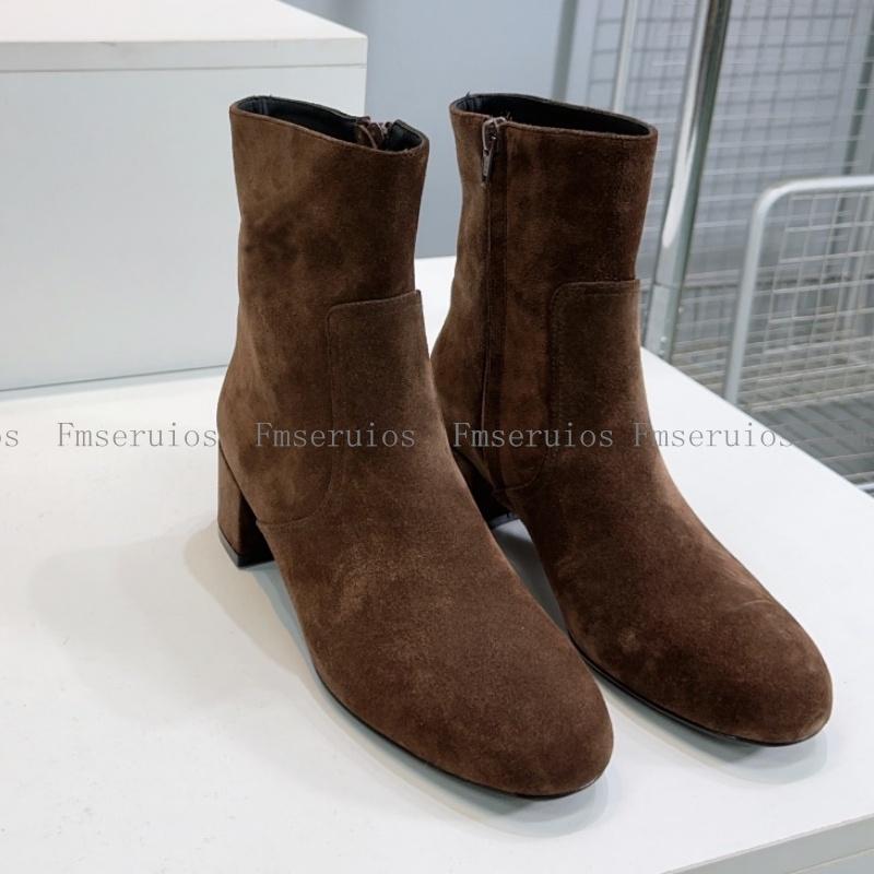 

Fashion Ankle Boots Women Round Toe Chuncky Heel Short Boots Suede Genuine Leather Zipper Elegant Concise Design Quality Boots 40