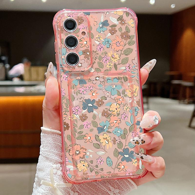 Romantic Flowers Card Bag Wallet Case For Samsung Galaxy S25 Edge S25 S24 S22 Ultra S24 FE A56 A55 A54 A25 A15 A16 5G Soft Cover