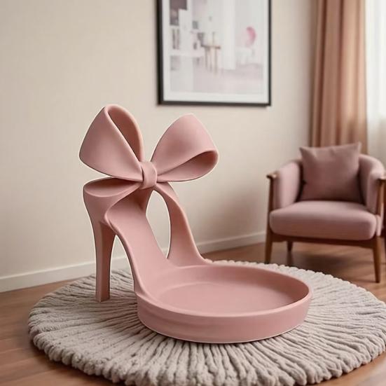 High Heels Jewelry Tray Pink Shoe Shaped Trinket Dish for Rings Earrings Necklaces Decorative Bowknot Desk Vanity Organizer for Women