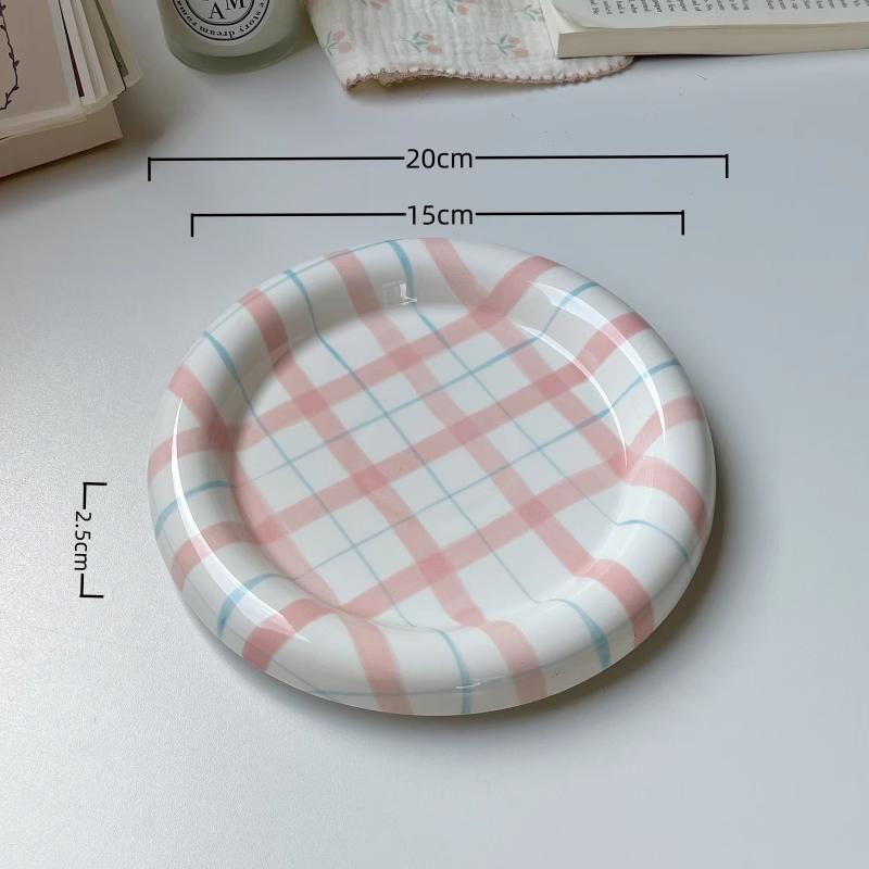 Ceramic Plates Household 6~8 Inch Grid High Aesthetic Dining Tableware Korean New Creative Personalized Cake Desssert Dish