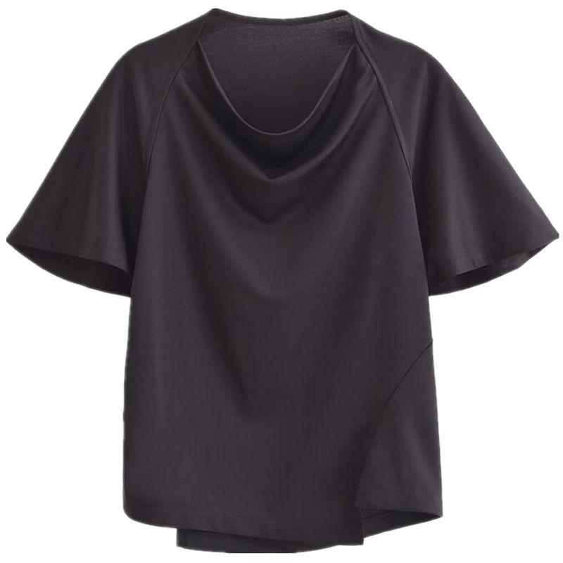 Fashion Style 2024 Summer New Arrival Women's Clothing Stylish Slim Looking Swing Collar Asymmetric T-shirt 1227602001