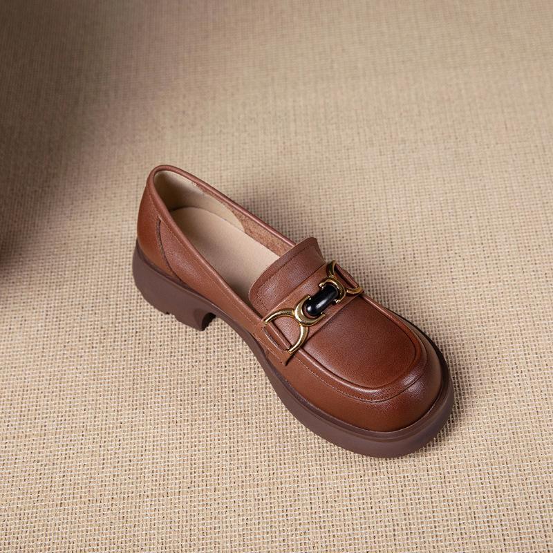 First Layer Cowhide Loafers Women's Spring and Autumn New Leather British Style Casual Versatile Small Leather Shoes Single Shoes Women's Shoes