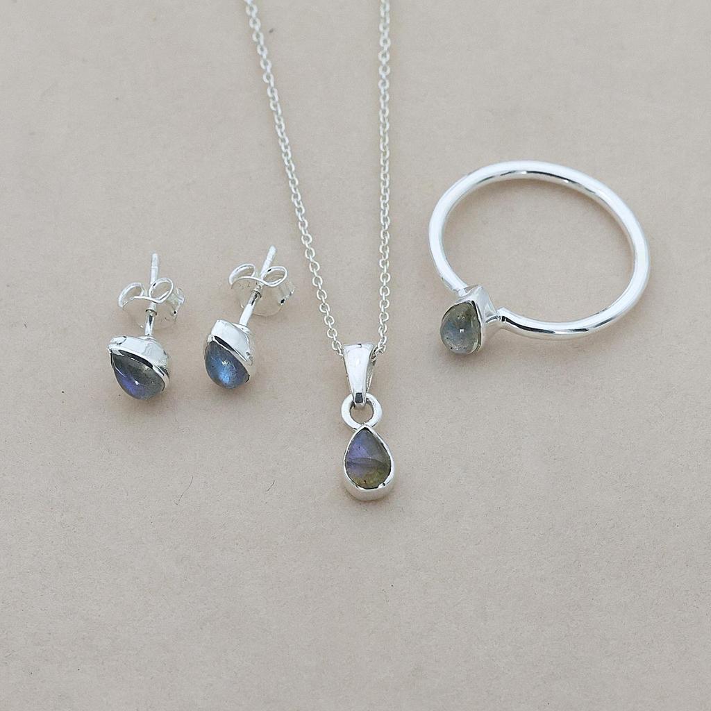 Set di Gioielli in Labradorite, Gioielli Fatti a Mano, Argento Sterling, Gioielli Minimalisti