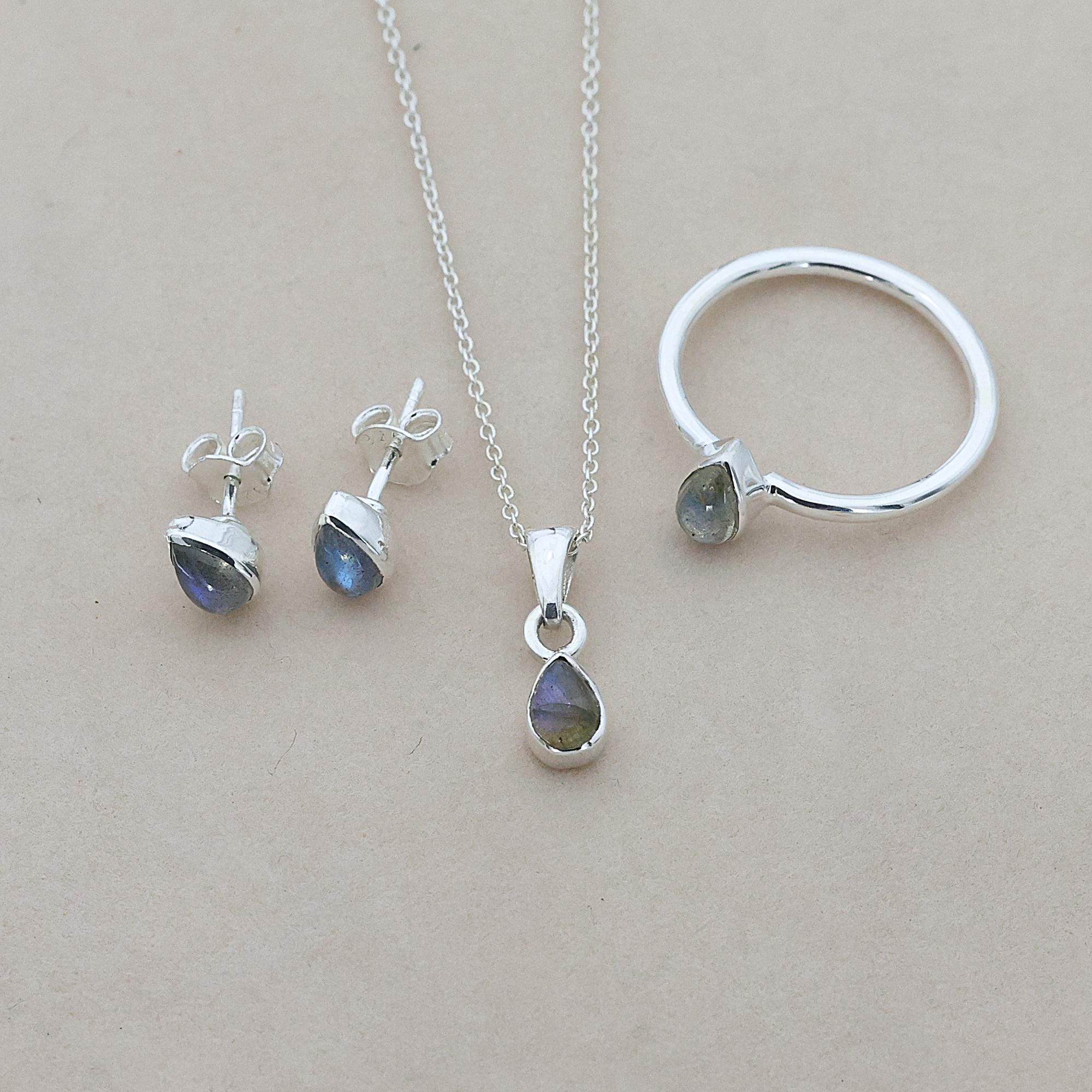 

Набор украшений из лабрадорита, Ручная работа, Стерлинговое серебро, Минималистичные украшения 5 синий