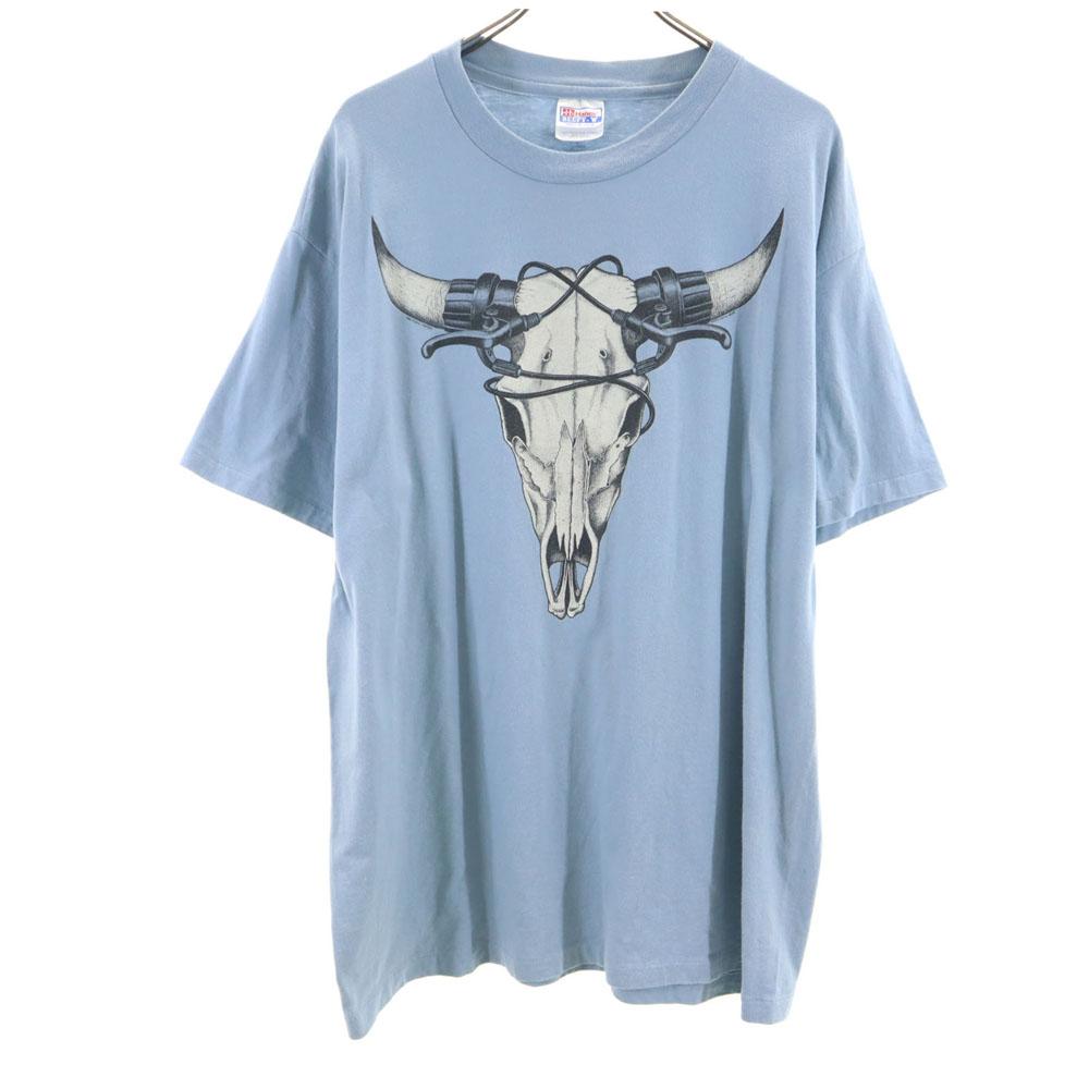 

HANES Футболка с коротким рукавом, принт 90-х, сделано в США, XL, синяя, мужская, б/у