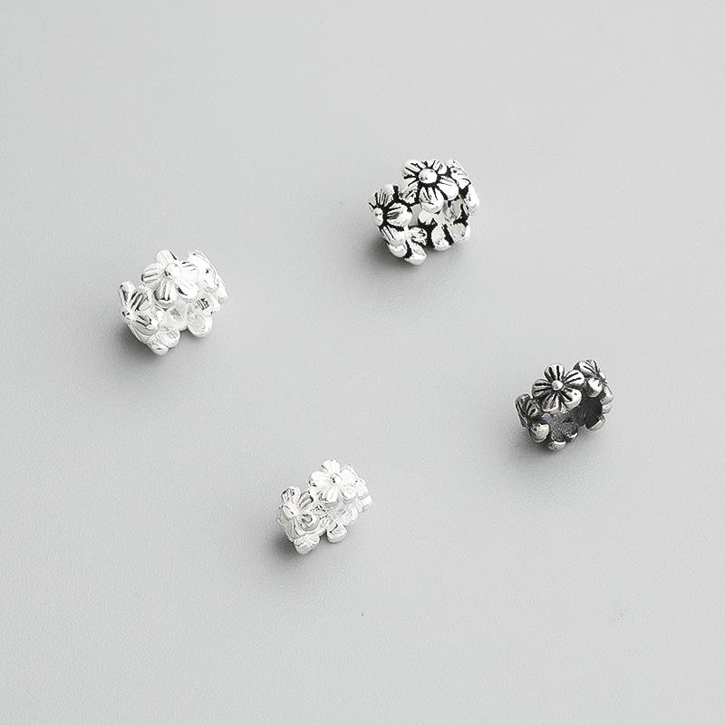Contas espaçadoras de flores retrô de prata esterlina 925 para pulseiras faça você mesmo