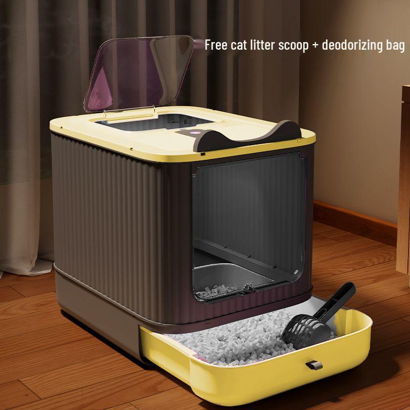 Super Large Anti-Leak Cat Litter Box with Sterilization, Top-Entry, Deodorizing, and Splash-Proof Features - Fully Enclosed.