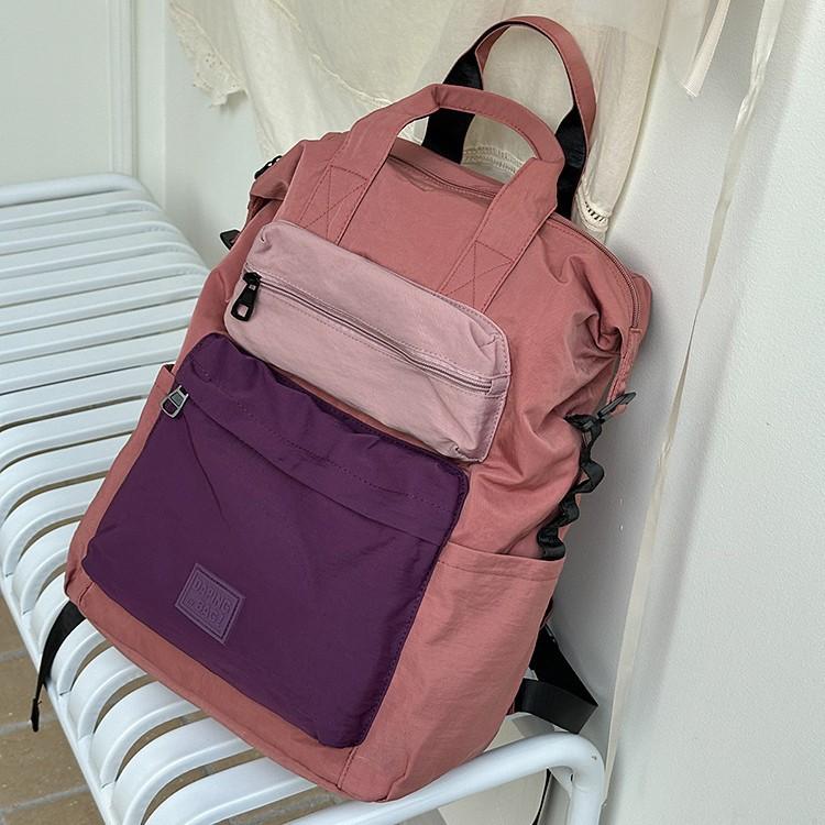 Schoolbag New Retro Schoolbag Female College Student Contrasting Color Backpack Large Capacity Lightweight Outdoor Sports Travel Mountaineering
