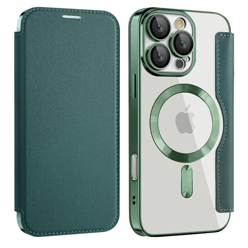 Luxury Transparent Flip Leather Wallet Magnetic Phone Case For iPhone 15 16 17 Pro Max 14 13 12 11 Card Bag For Magsafe Cover