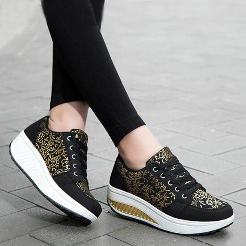 Fashion Women Platform Sneakers Spring Women Printing Wedges Lace-up Shoes Comfortable Casual Sports Shoes Zapatos Mujer WSH3294