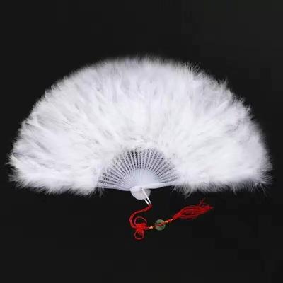New Style Feather Fan Folding Fan for Qipao Performance Dance, Ancient Style Hanfu Women's Fan Dance