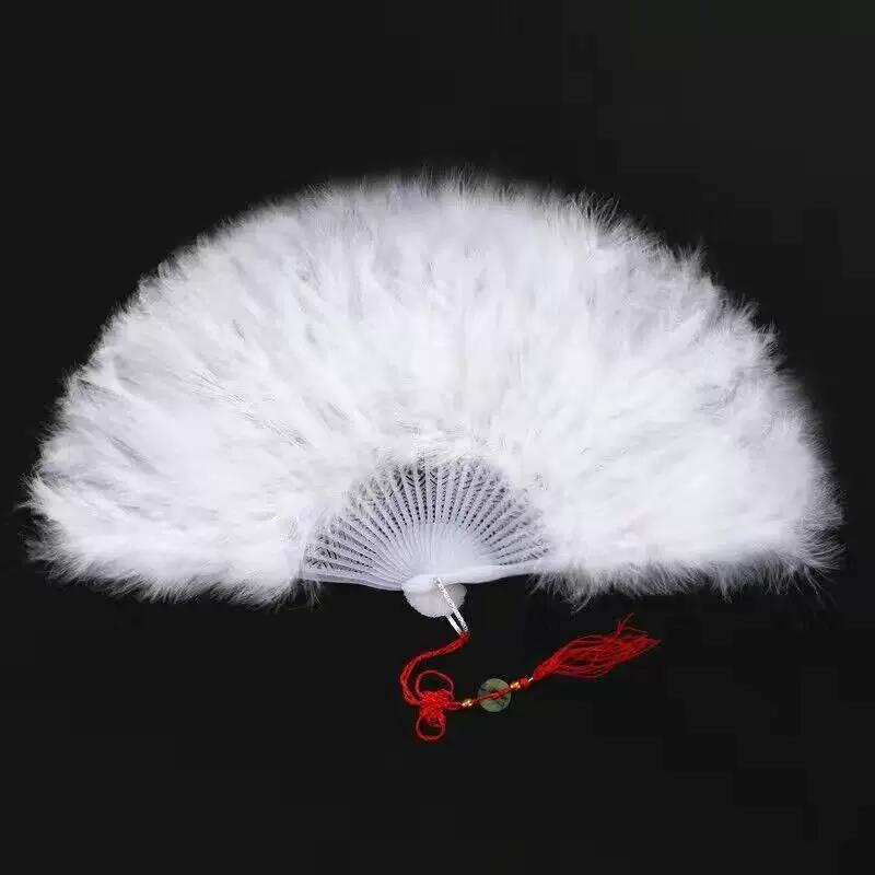 New Style Feather Fan Folding Fan for Qipao Performance Dance, Ancient Style Hanfu Women's Fan Dance