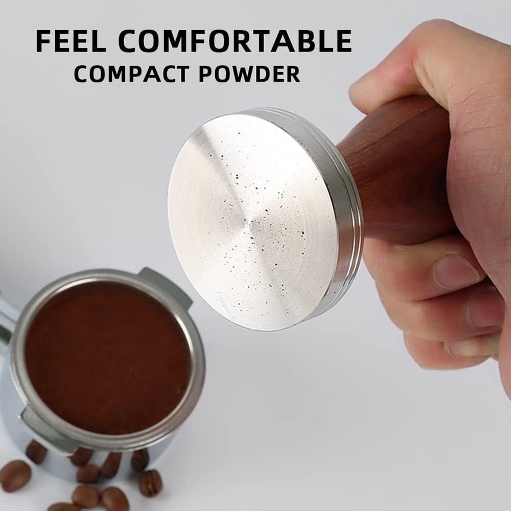 Tamper na kávu Espresso, Premium Espresso Coffee Powder Bean Tamper Kladivo Nerezová plochá základna, dřevěná rukojeť, 51 mm/53 mm/58 mm