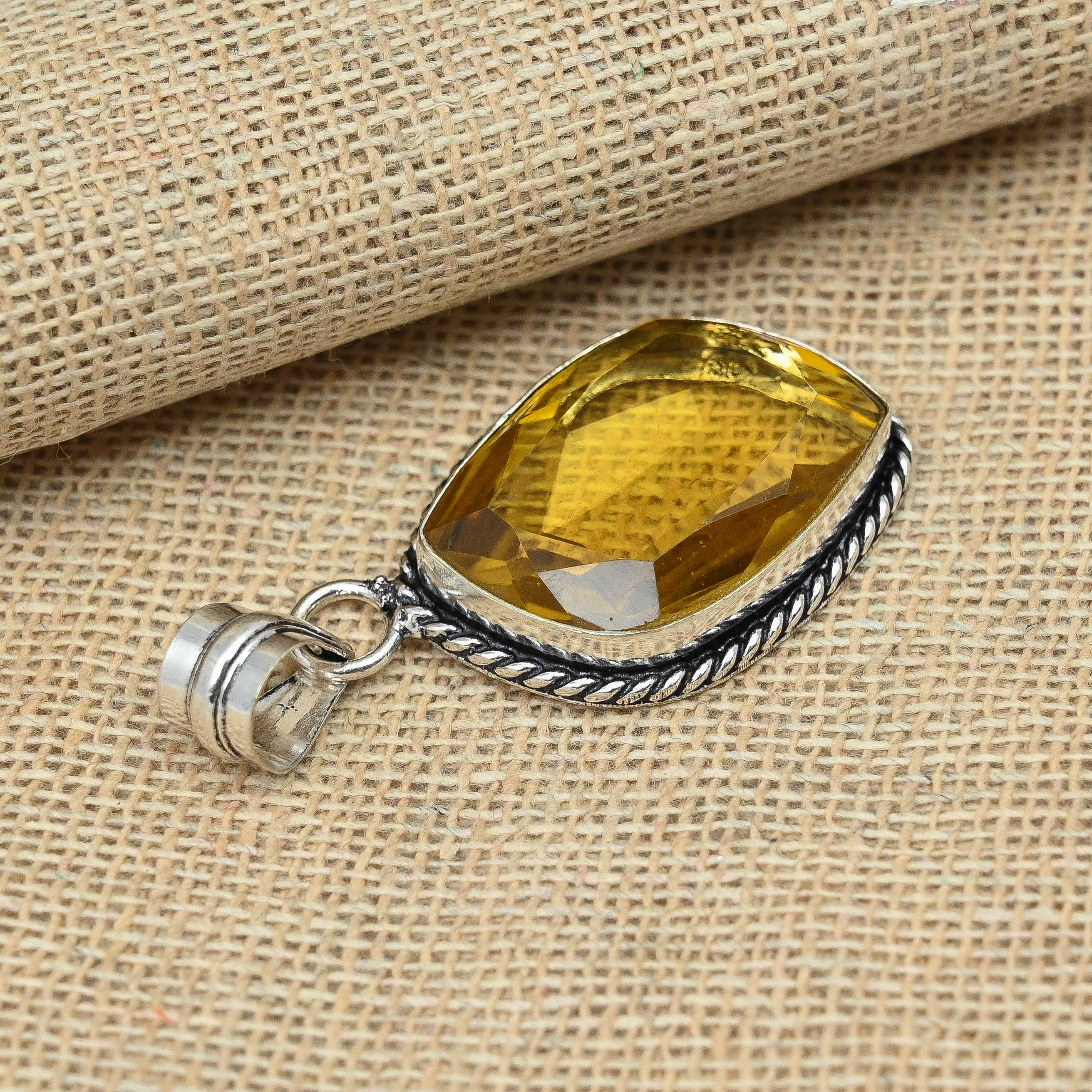 Acheter Citrine Topaze 925 Argent Massif Bijoux Faits À La Main Belle Pierre Précieuse Joli Pendentif