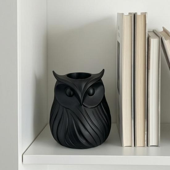 3D Printed Owl Pen Holder, 2 In 1 Flower Vase Desk Organizer, Cute Plastic Makeup Brush Holder, Home Office Decor