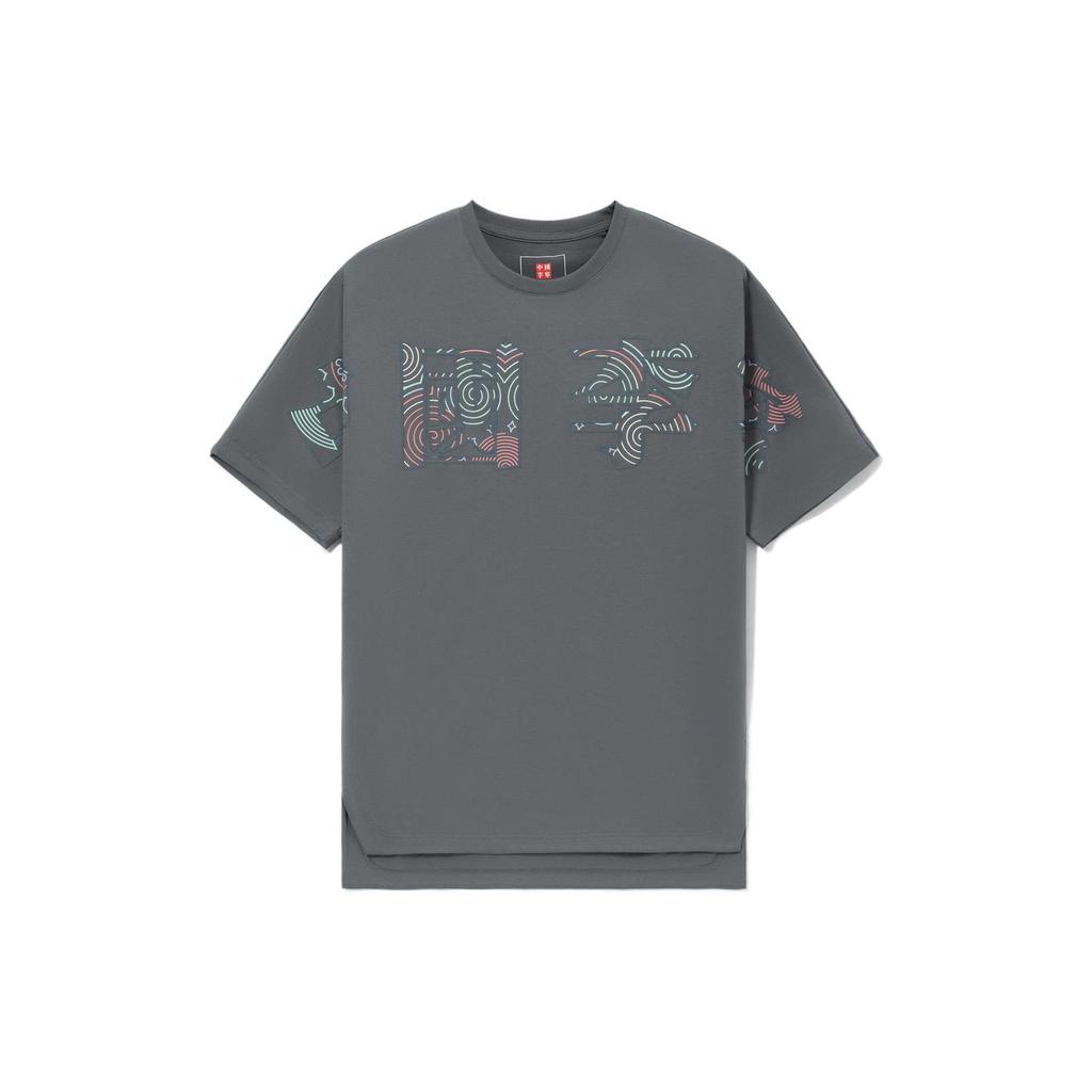 Li Ning T Shirts Unisex Gray Crew Neck Moderate Straight Fit AHSS100-2