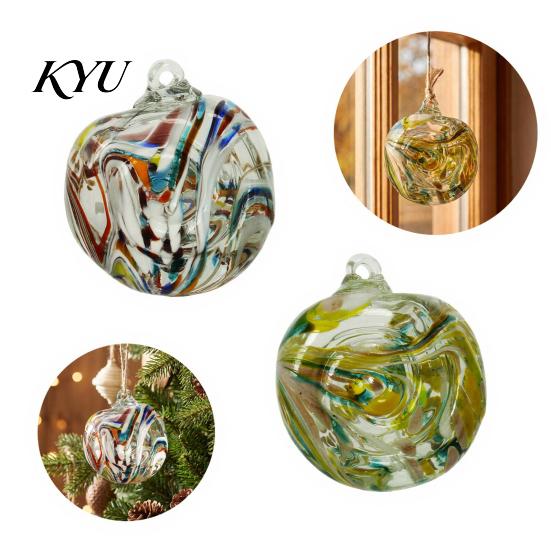High Borosilicate Glass Spheres Hand Blown Ball Ornament, Colorful Christmas Hanging Decoration Reflective Baubles for Tree, Window, Patio,