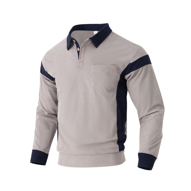 Autumn Winter American Retro Corduroy Polo Shirts Men Fashion Contrasting Color Polos Pullover Casual Tops